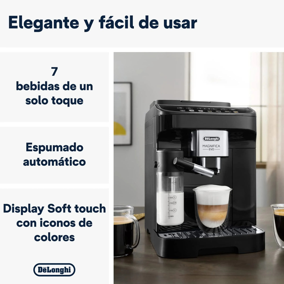 De'Longhi Magnifica Evo Ecam 292.81.B W Pełni Automatyczny Ekspres do Kawy z Dyszą do Spieniania Mleka, 7 Przycisków do Różnych Rodzajów Kaw, Intuicyjny Panel Sterowania, 2 Filiżanki, Czarny