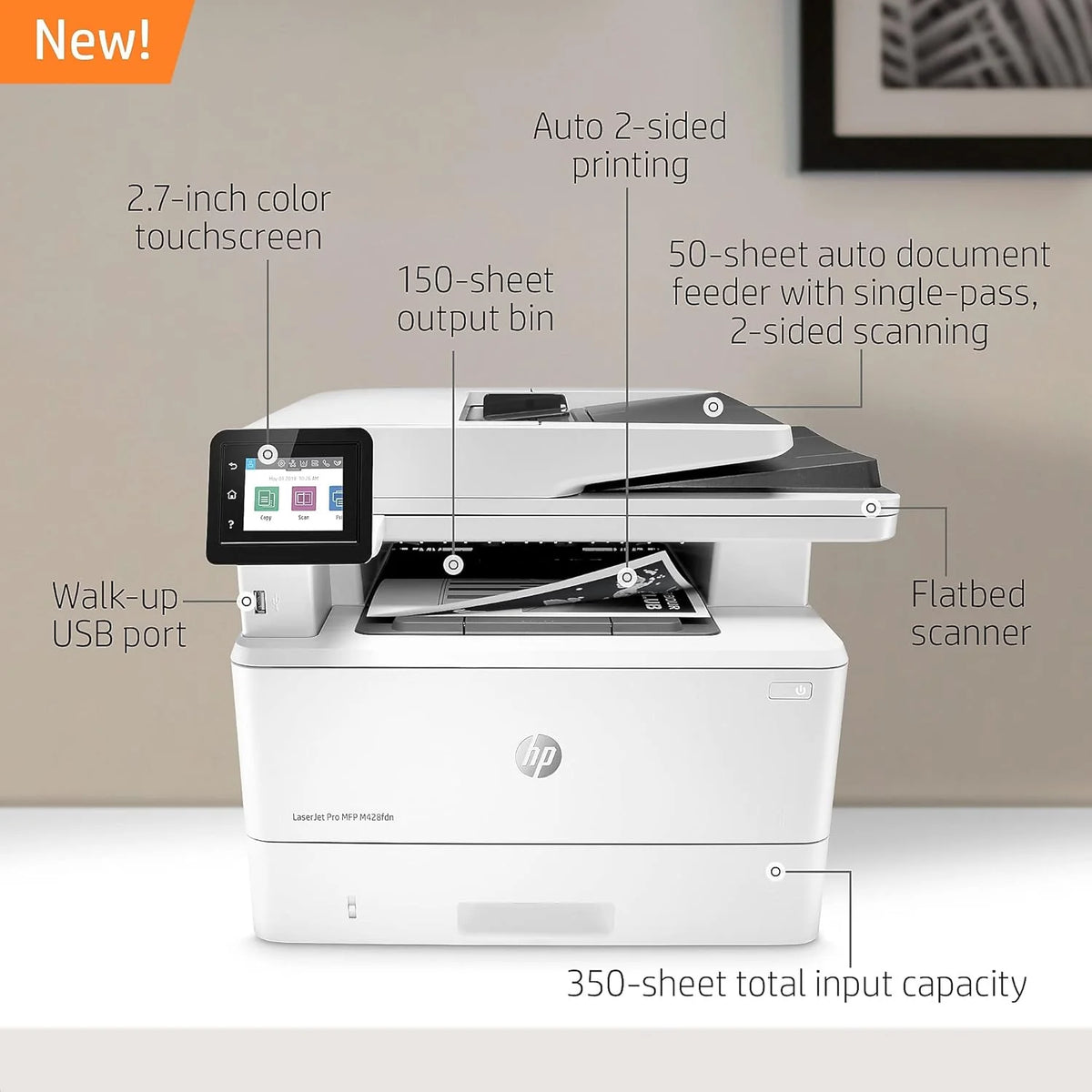 HP LaserJet Pro M428fdw wielofunkcyjna drukarka laserowa (drukarka, skaner, kopiarka, faks, WLAN, LAN, duplex, Airprint), biała, 4 w 1