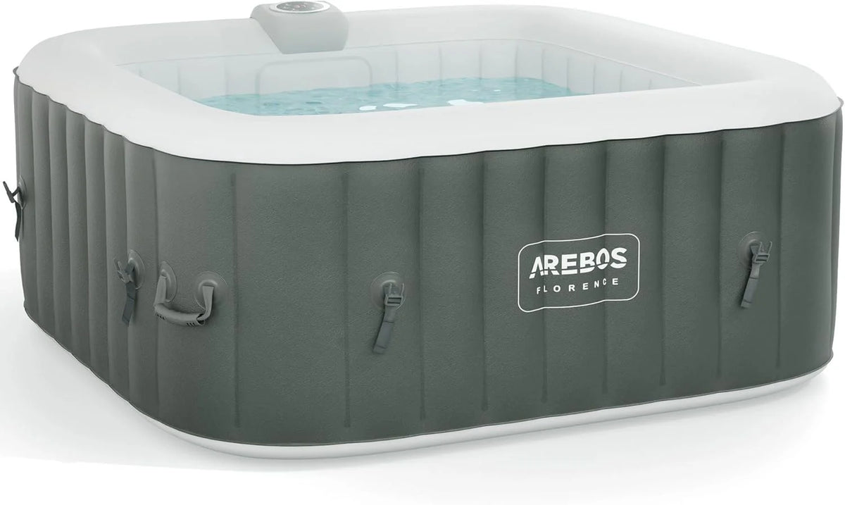 Arebos Nadmuchiwane | Whirlpool Pure | | 4 osoby | 130 dysz do masażu | Spa Dobre samopoczucie Ogrzewanie | 550 litrów | z pokrywą | Bubble Spa & Wellness masaż