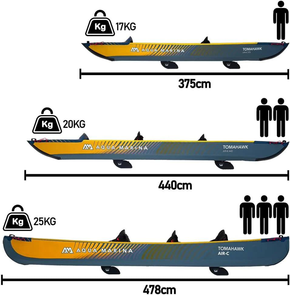 Aqua Marina Tomahawk AIR-C wysokociśnieniowy nadmuchiwany kajak premium dla 2-3 osób, długość 478 cm, morski/żółty