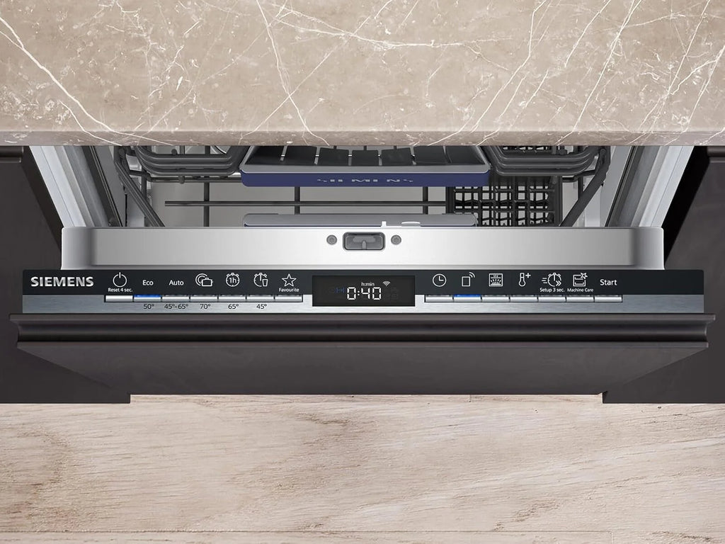 Siemens SR53HS74KE, iQ300, inteligentna, częściowo zintegrowana zmywarka, 45 cm, program Eco 50°C, varioSpeed Plus, kosz górny z regulacją wysokości, rackmatik, zabezpieczenie przed dziećmi