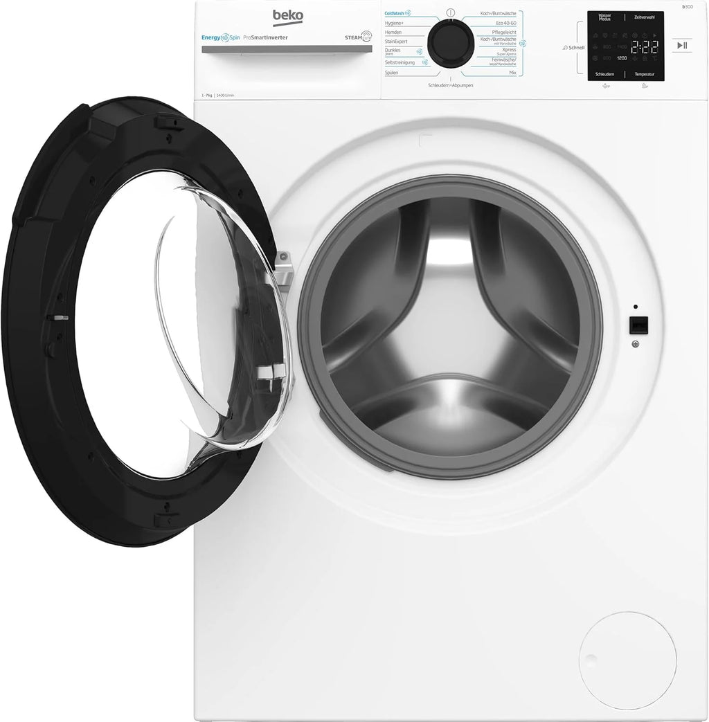 Beko BM3WFU3741X pralka wolnostojąca, 7 kg, EnergySpin, wybór wirowania 1400 obr./min, funkcja pary, higiena + nadaje się dla alergików, oszczędność wody i czasu, kolor biały