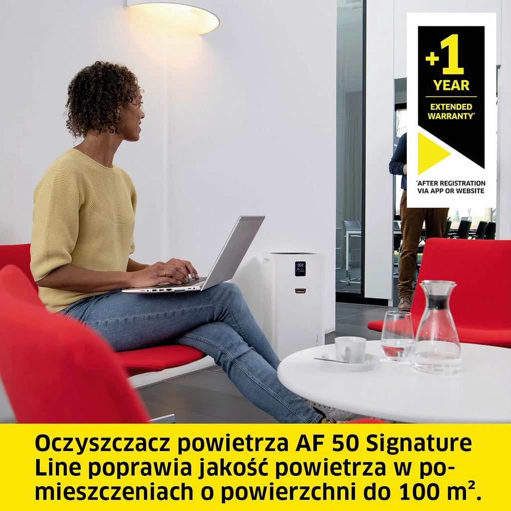 Kärcher Oczyszczacz Powietrza AF 50 Signature Line, przepływ: 520 m³/h, do 100 m², usuwa 99,95% cząsteczek do 0,3 μm i zapachów, funkcja automatyczna, timer, tryb nocny, w zestawie zestaw filtrów
