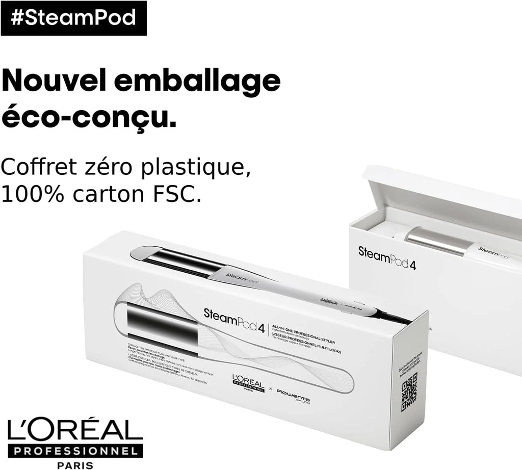 Steampod 4, Profesjonalna prostownica do włosów, opatentowana technologia parowa, wszystkie rodzaje włosów, zestaw 3 grzebieni w zestawie, L'Oréal Professional