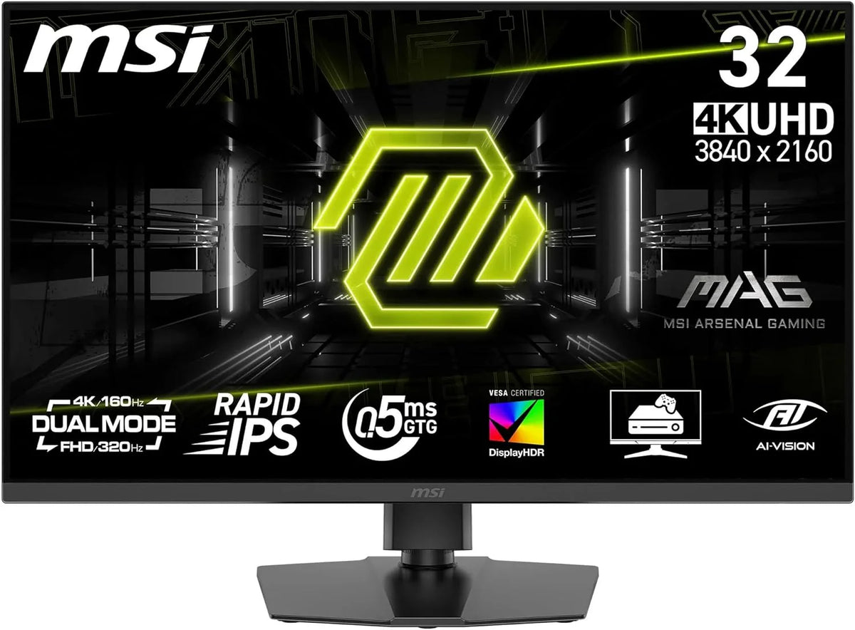 MSI MAG 322URDF E16 Monitor do gier 32 4K UHD 3840 x 2160 Rapid IPS 0,5 ms DisplayHDR 400 Ochrona oczu AI Vision Dual Mode HDMI 2.1 DP 1.4a Regulowany kąt nachylenia/wysokość - czarny