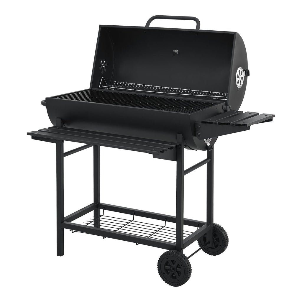 Grill węglowy Armento z 2 kółkami, termometrem, stalowy – czarny [casa.pro]