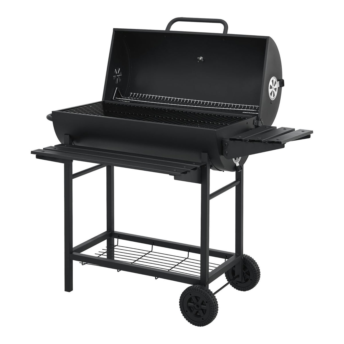 Grill węglowy Armento z 2 kółkami, termometrem, stalowy – czarny [casa.pro]