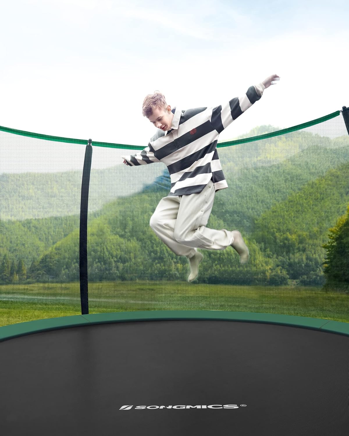 SONGMICS Trampolina dziecięca, siatka ochronna, poduszki bezpieczeństwa, drabina, stalowa rama