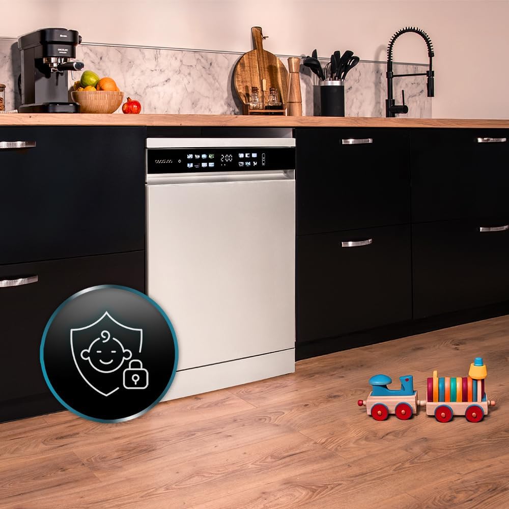 Cecotec Zmywarka do zabudowy Bolero Aguazero 6210 Inox D. 60 cm, 15 koców, klasa D, Display Color, trzecia taca, 14 programów, podwójna strefa, elektroniczny Aquastop, regulowana taca, AutoClean