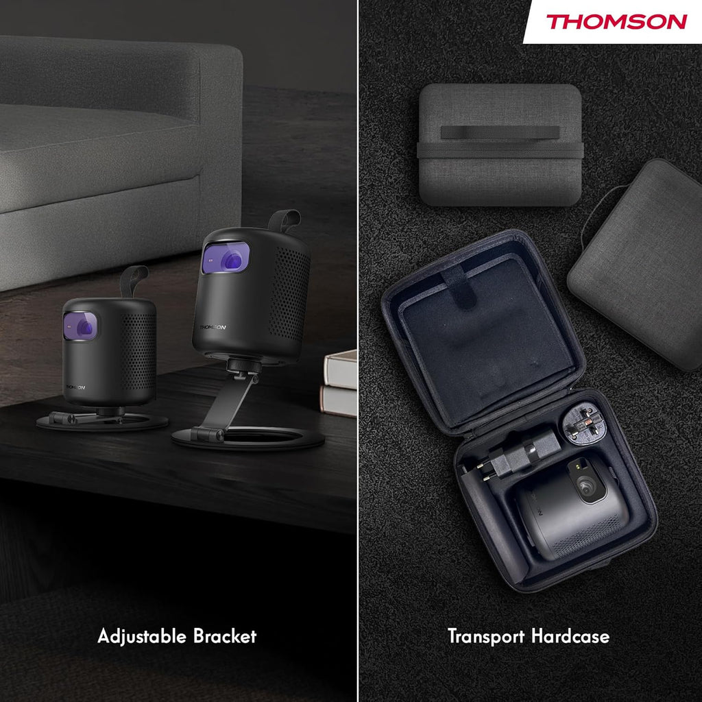 Thomson Sirius PG55B Inteligentny Projektor Laserowy RGB, Bardzo Krótki Rzut, Full HD 1080p, Google TV, 600 ANSI, Autofocus, HDR10+, Dolby Digital+, Bateria, WiFi, Bluetooth