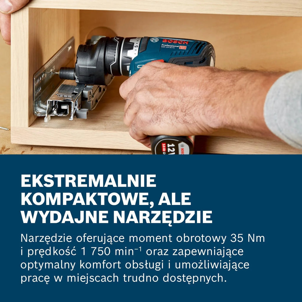 Bosch Professional GSR 12 V-35 FC Wiertarka Akumulatorowa 12V z 2 Akumulatorami 3,0 Ah, Ładowarka GAL 12 V-40, 2 Nasadki FlexiClick, zestaw akcesoriów, w L-BOXX – Ekskluzywna