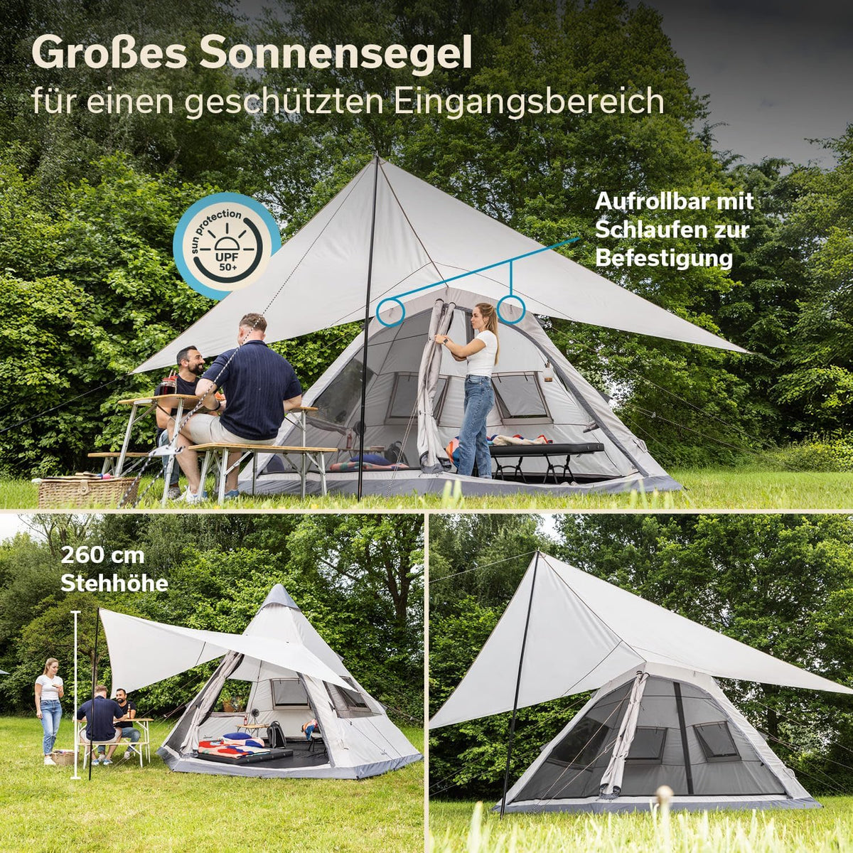 Skandika Tipi Hetta 460 Air Protect nadmuchiwany namiot rodzinny dla 6 osób, wysokość 2,95 m, słup wody 3000 mm, wszyta podłoga, UV 50+, namiot kempingowy, namiot festiwalowy, namiot indiański