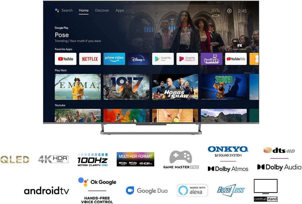 TCL 65V6C 65-calowy bezpośredni telewizor LED, 4K HDR TV, Smart TV Powered by Google (Dolby Audio, Motion Clarity, kompatybilny z Google Assistant & Alexa, 2025 nowy model)