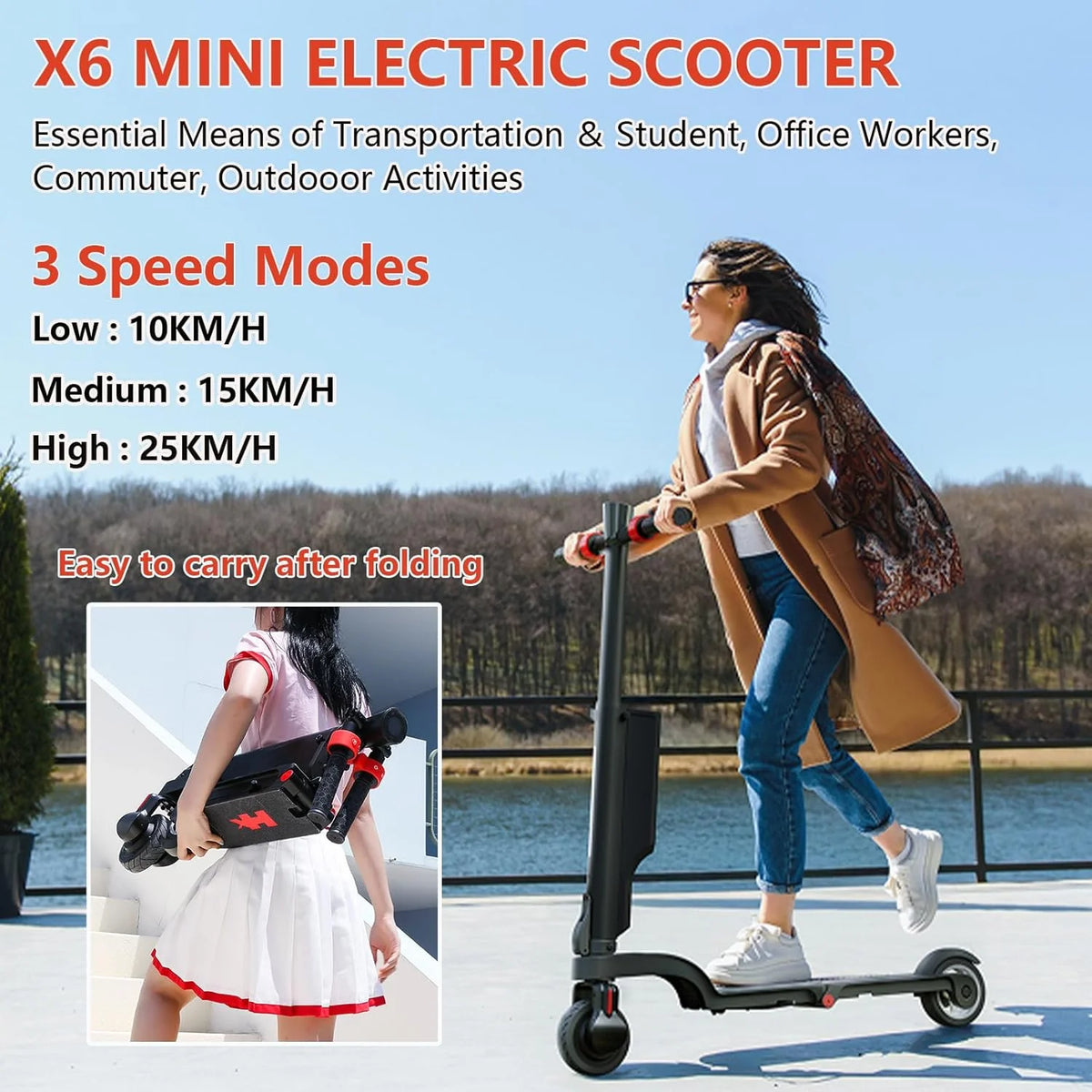 HX X6 Hulajnoga Elektryczna dla Dorosłych z Wymiennym Akumulatorem, Electric Scooter Składana, 350W Autonomia, Maksymalna Prędkość 20km/U, Podwójny system hamowania, 3 prędkości, Wyświetlacz LED & APP