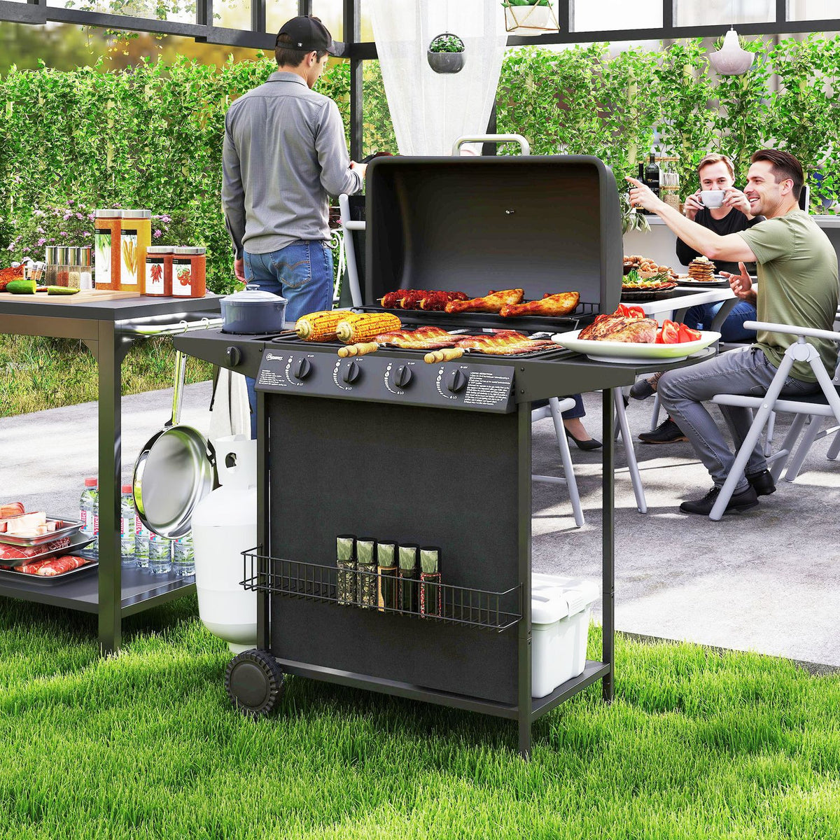 Grill gazowy ze stali ABS 121x54x97 cm - Outsunny. Czarny