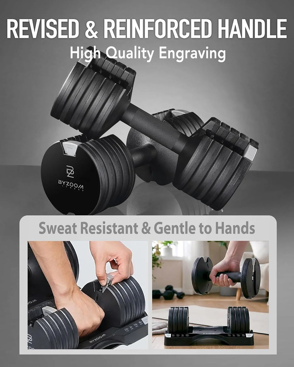 BYZOOM FITNESS Regulowane hantle – 12,5/11,3 kg pojedyncza jednostka LUB zestaw 5-12,7 cm - 1 regulowana waga do domowej siłowni, treningu siłowego i treningów fitness, biały lub czarny