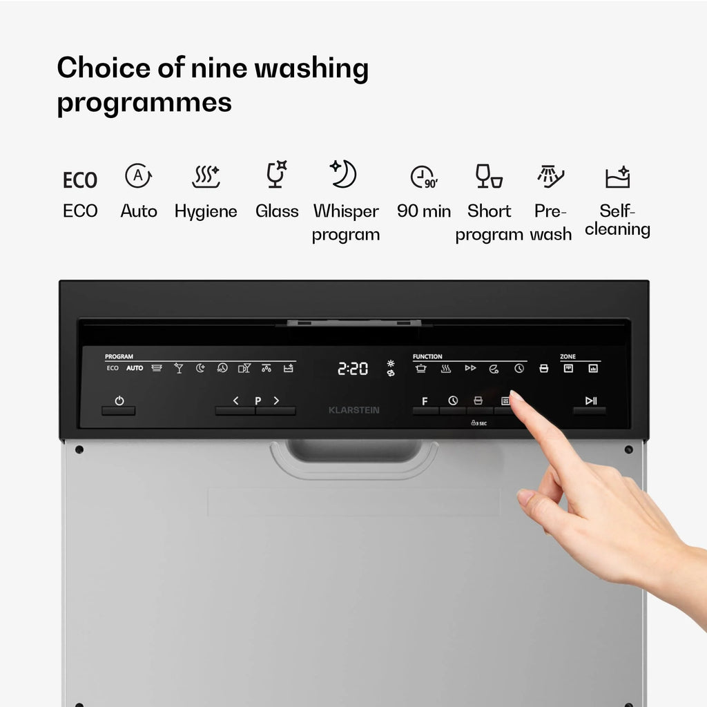Klarstein Velaire zmywarka do naczyń, 45 cm, wolnostojąca, 10 miejsc, 9 programów, 42 dB, klasa energetyczna B, AquaStop, zabezpieczenie przed dziećmi, zmywarka do naczyń