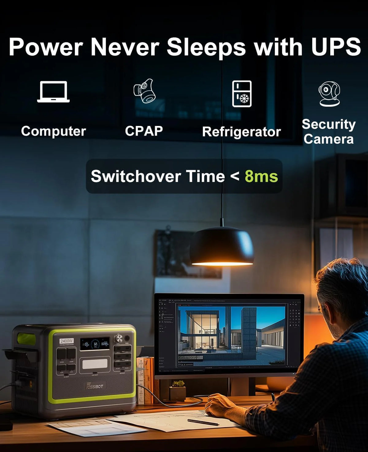 FOSSIBOT-Polska F2400 przenośna stacja zasilania, Generator solarny 2048 Wh LiFePO4 akumulator zapasowy z wyjściami 2400 W AC Z kontrolą APP