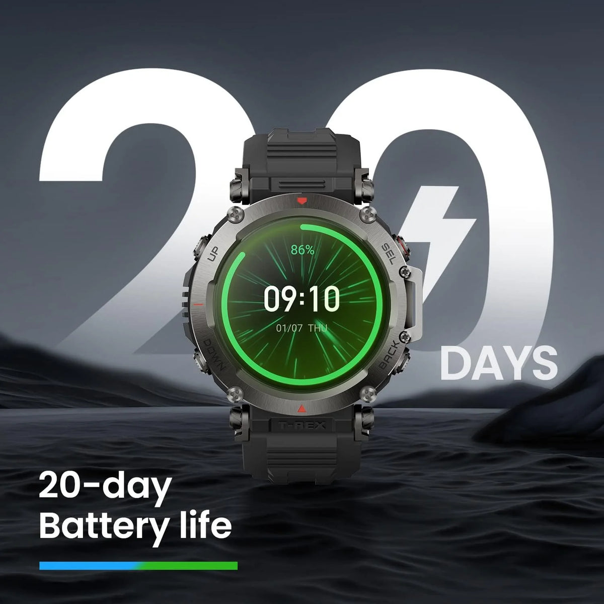Outdoorowy smartwatch Amazfit T-Rex Ultra 47 mm, dwuzakresowy GPS