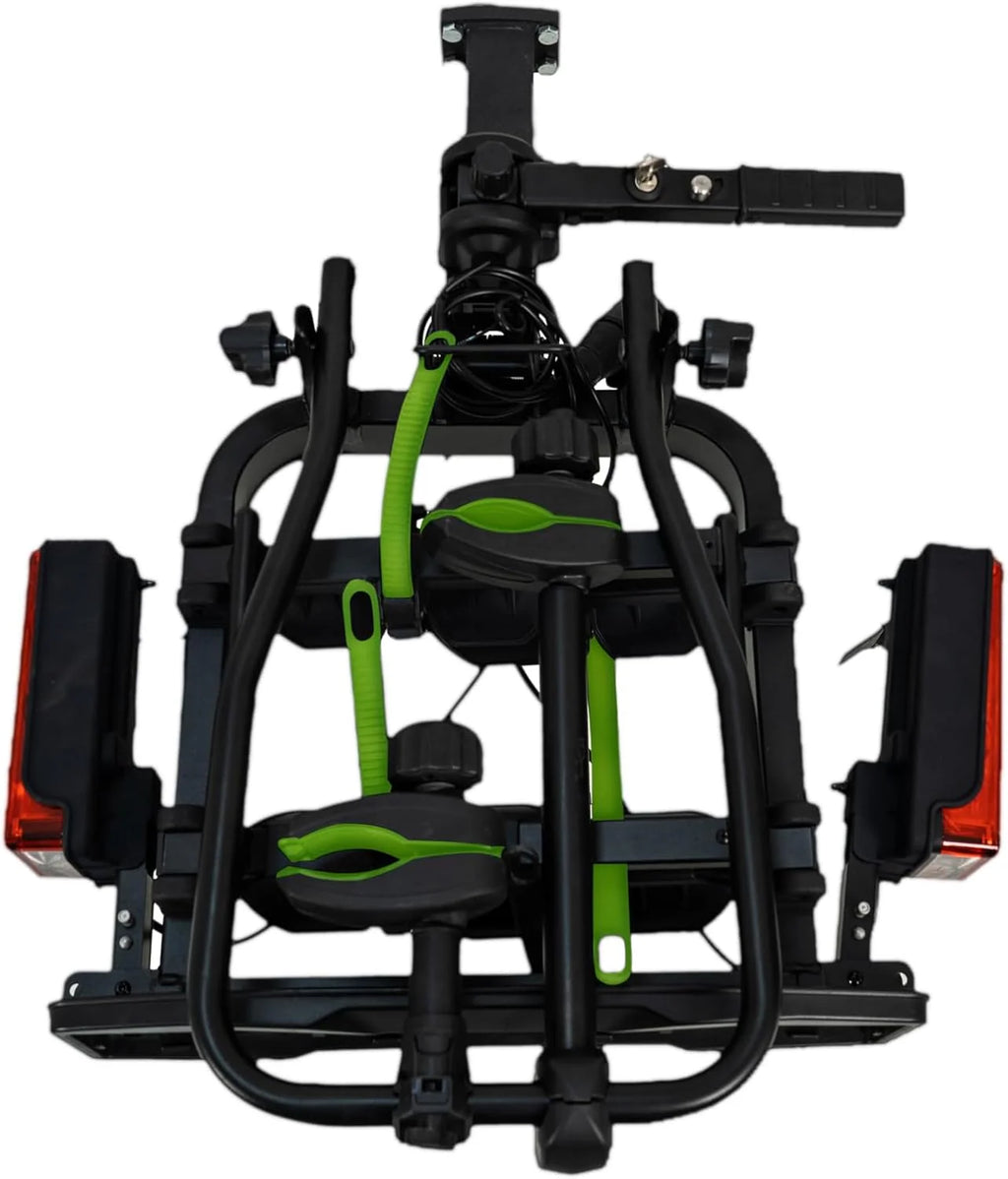 Easy-Move bagażnik rowerowy na 2 rowery elektryczne, składany i przechylany, ochrona przed kradzieżą do rowerów i bagażników rowerowych, 7- i 13-biegunowe światła, maks. obciążenie 60 kg