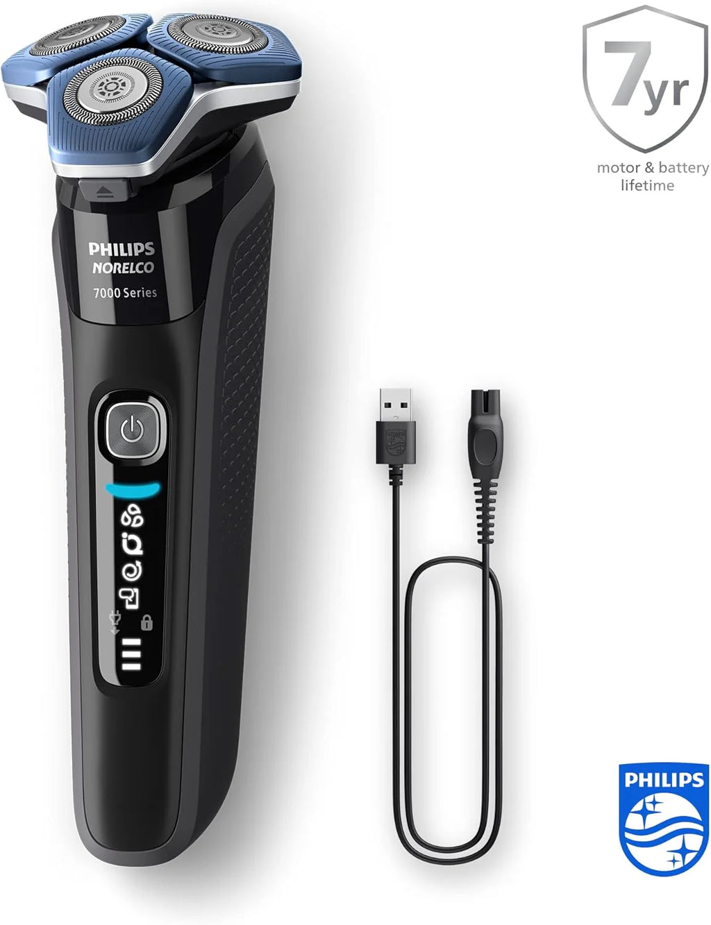 Philips Golarka Series 7000 – golarka elektryczna do golenia na mokro i na sucho z technologią SkinIQ z wysuwanym trymerem, pojemnikiem do szybkiego czyszczenia i wkładem, Philips One Blade