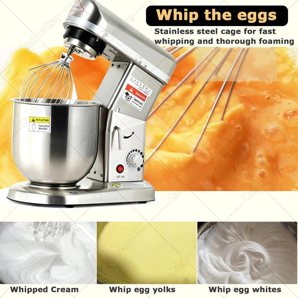Komercyjny mikser kuchenny z hakiem do ciasta i mieszadłem, mikser stojący ze stali nierdzewnej o mocy 300 W/500 W, pojemność 5 l/7 l/10 l, 3-biegowy elektryczny mikser do ciasta StainlessSteel-7L