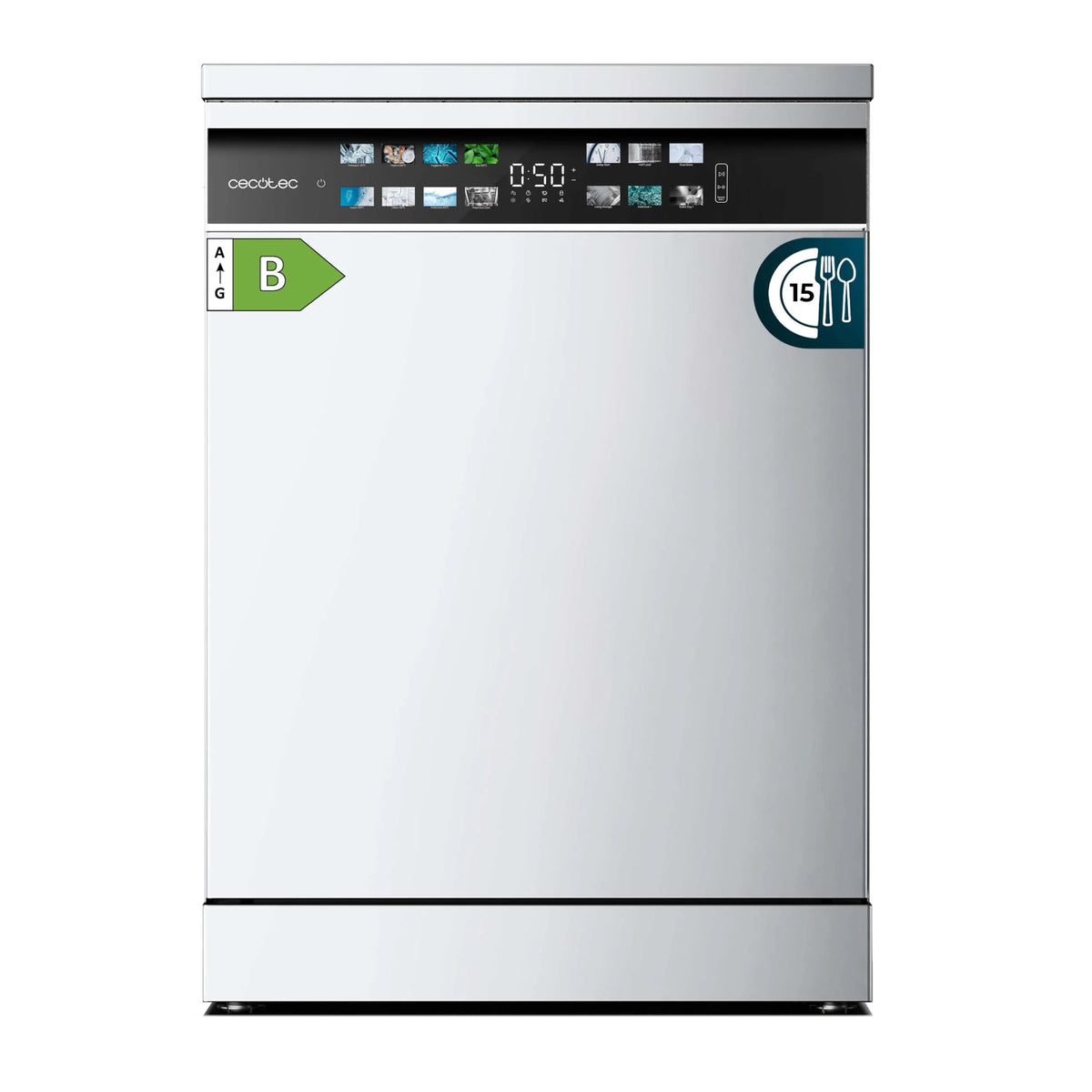 Cecotec Zmywarka do zabudowy Bolero Aguazero 6700 B. 60 cm, 15 kryć, klasa B, silnik falownika Plus, kolorowy wyświetlacz, 14 programów, O2 Dry, Turbo Dry+, Dual Zone, regulowana taca, AutoClean