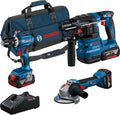 Bosch Professional 18V System Akumulatorowy zestaw Combo: GSB 18V-45 + GBH 18V-22 + GWS 18V-8 (zestaw: 3 akumulatory GBA 18V 4.0Ah, ładowarka GAL 18V-40, torba) – Amazon Exclusive
