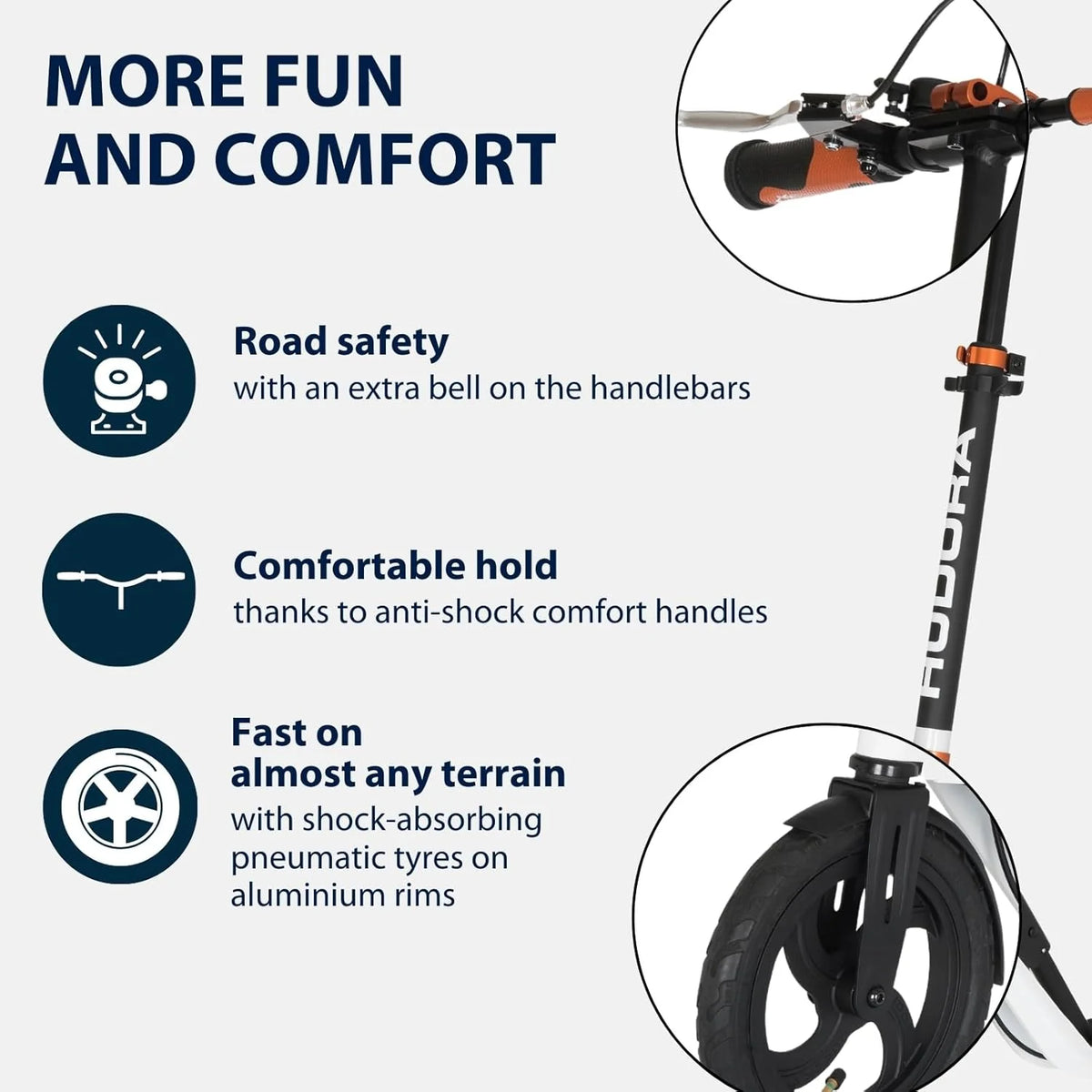Hudora BigWheel Air Dual Brake hulajnoga pneumatyczna z hamulcem ręcznym, z oponami pneumatycznymi, hulajnoga miejska