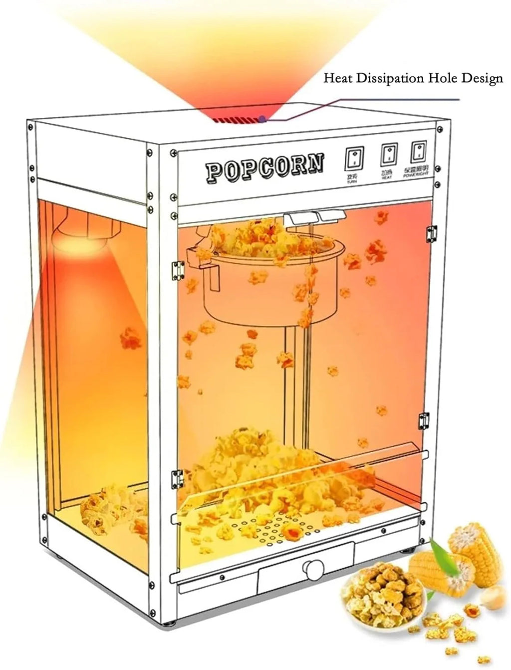 Maszyna do popcornu Komercyjna maszyna do popcornu Elektryczna maszyna do dmuchanego ryżu Automatyczna maszyna do popcornu ze stali nierdzewnej Profesjonalna maszyna do popcornu ze stali nierdzewnej M