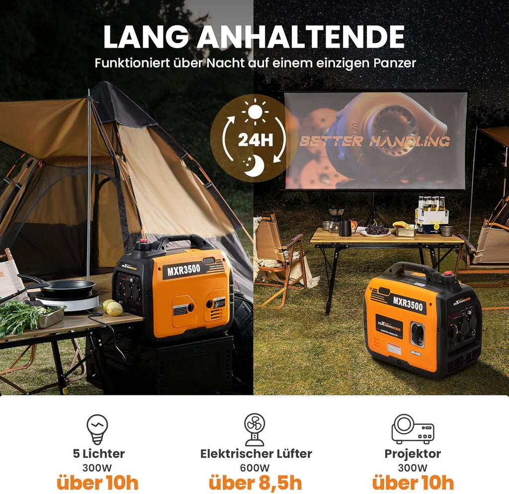 maXpeedingrods Inwerterowy generator prądu 3300 W, benzyna, 4-suwowa, z gniazdami USB i gniazdami 230 V, super cichy i lekki agregat zasilania awaryjnego na kemping…