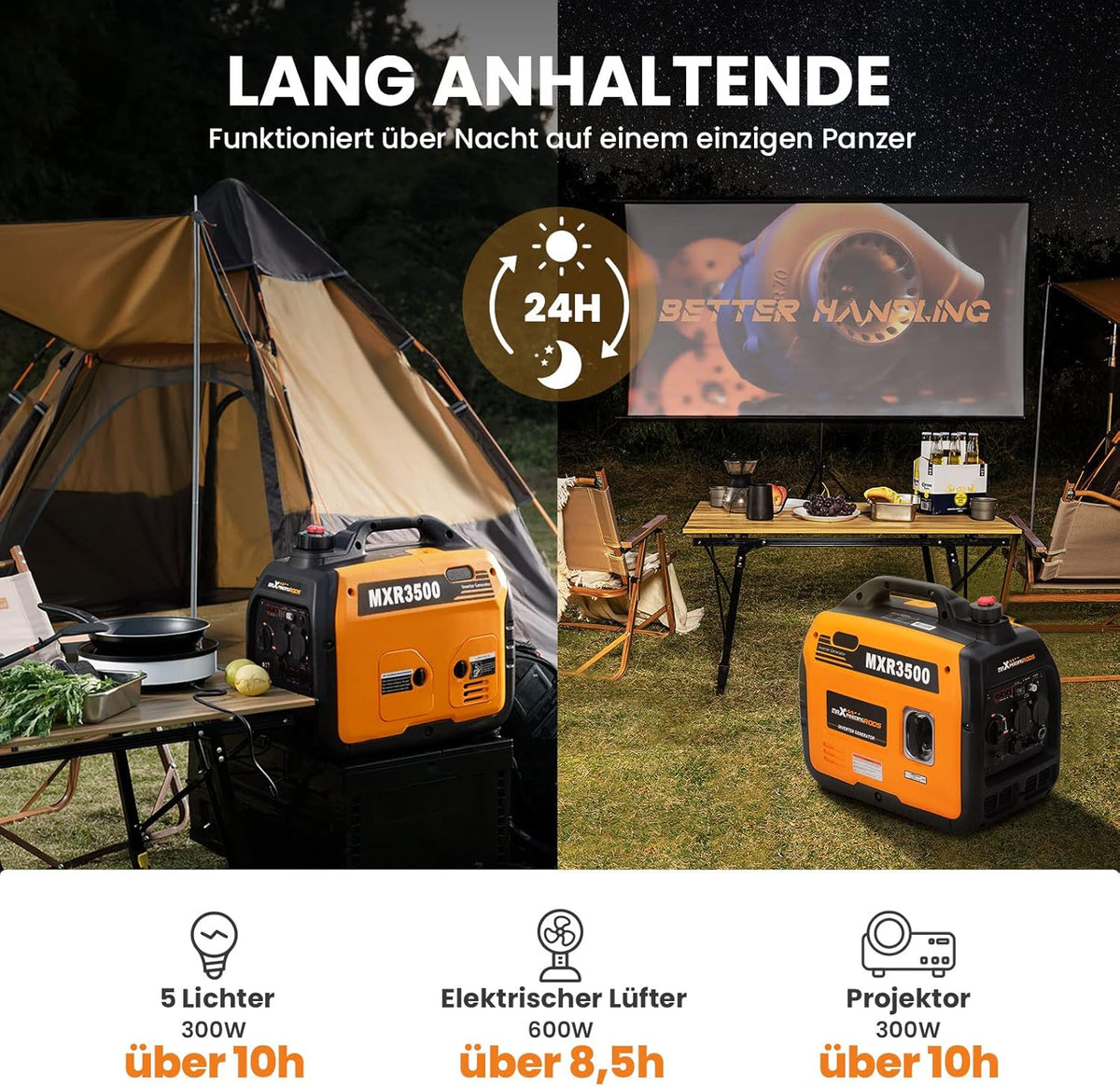 maXpeedingrods Inwerterowy generator prądu 3300 W, benzyna, 4-suwowa, z gniazdami USB i gniazdami 230 V, super cichy i lekki agregat zasilania awaryjnego na kemping…