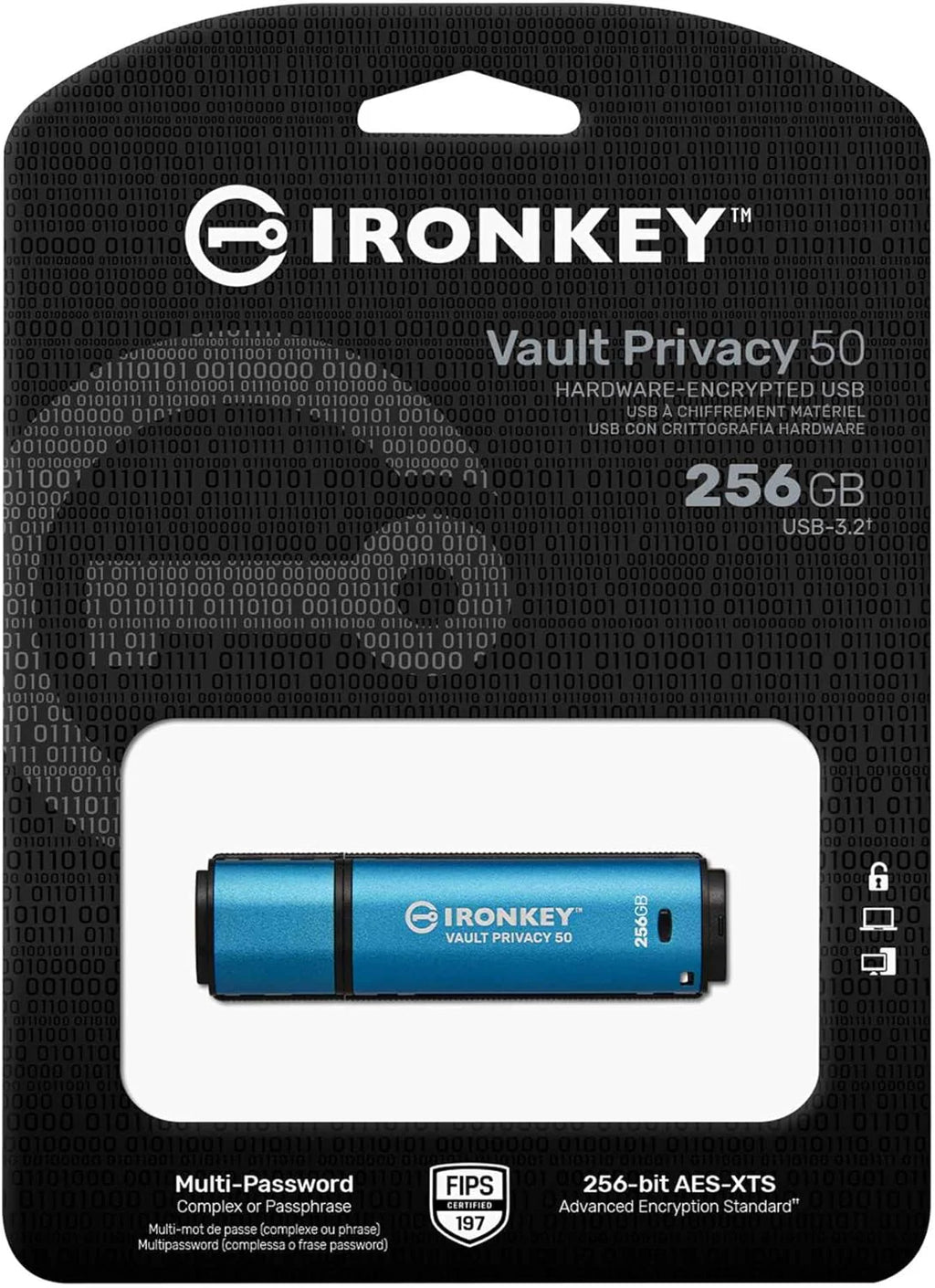Kingston IronKey Vault Privacy 50 FIPS 197 certyfikat i 256-bitowy szyfrowany pamięć USB XTS-AES dla ochrony danych - IKVP50-256GB