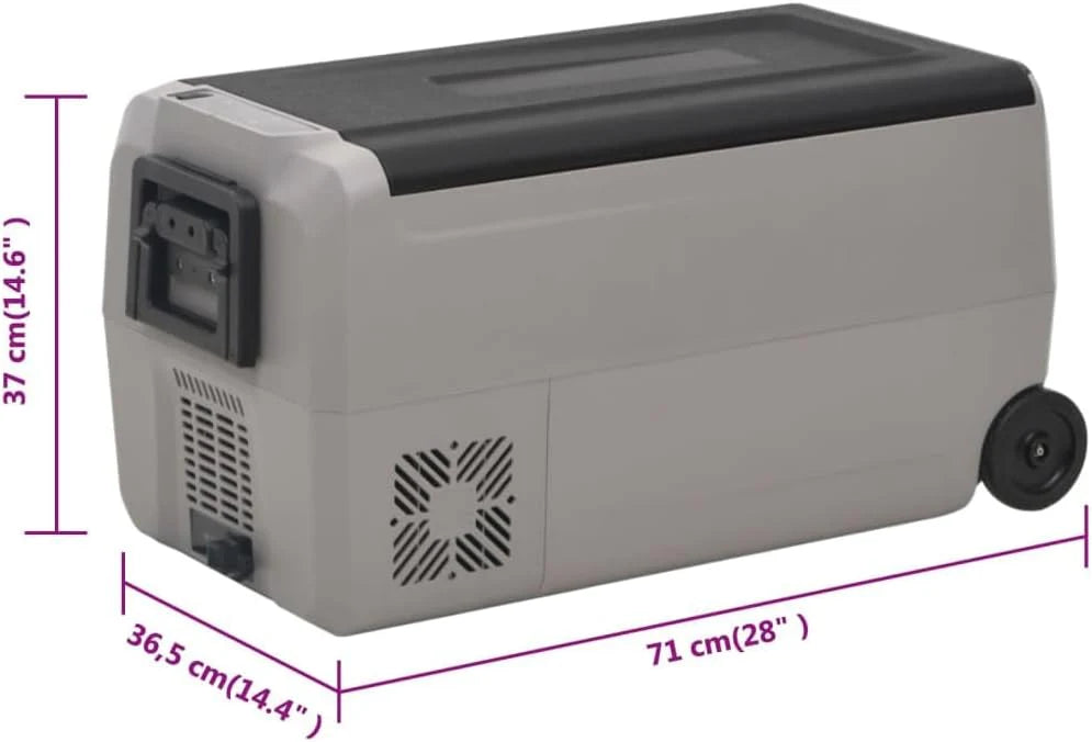 vidaXL Lodówka na kółkach, z zasilaczem, czarno-szara, 60 L, PP i PE, lodówka turystyczna, mała lodówka, chłodziarka turystyczna, lodówka przenośna