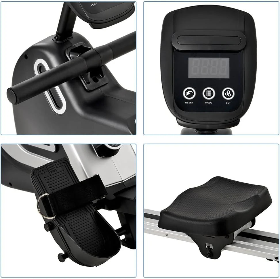 Wioślarz magnetyczny, Wioślarz do treningu w domu, Wioślarz z 14 oporem magnetycznym, Wioślarz do domu składany, Wyświetlacz LCD do 150 kg do fitnessu w domu.
