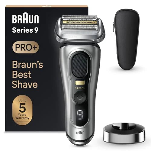 Braun Golarka elektryczna Series 9 Pro z głowicą 4+1, trymerem ProLift, stojakiem ładującym i etui podróżnym, technologia Sonic, wtyczka 2-pinowa brytyjska, 9417s, srebrna golarka, ocena najlepszego