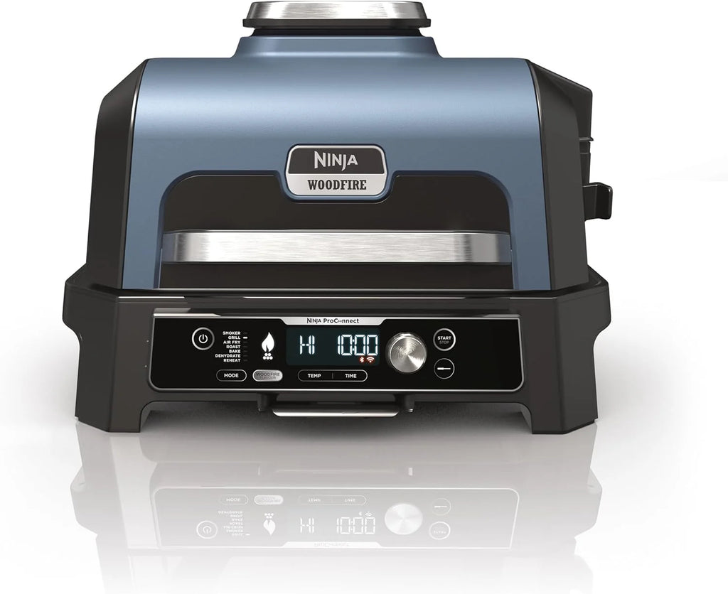 Ninja Woodfire Pro Connect XL Grill elektryczny, wędzarnia i frytkownica 7 w 1, sterowany za pomocą aplikacji, termometr cyfrowy z sondą, opalany pelletem drzewnym, wodoodporny, czarny, OG901EU