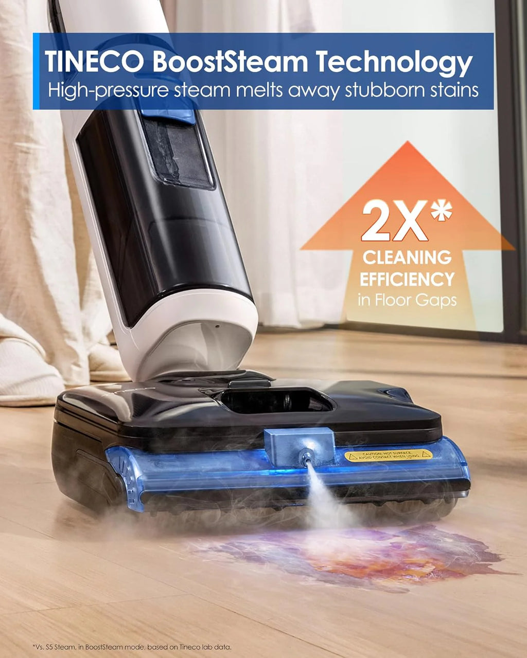 Tineco Odkurzacz parowy FLOOR ONE S6 Stretch Steam, czyszczenie parowe w wysokiej temperaturze 160 ℃, płaska pozycja 180°, automatyczne czyszczenie FlashDry, kabel o długości 8,3 m