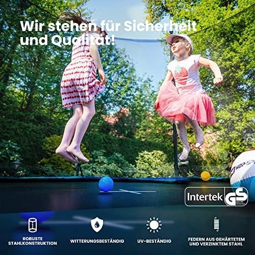 Hop-Sport Trampolina ogrodowa – Komplet trampoliny z podwójnymi nogami w kształcie litery U, zewntrzną siatką, matą do skakania, drabinką ora dodatkowymi akcesoriami, Ø 244/305/366/427/488 cm