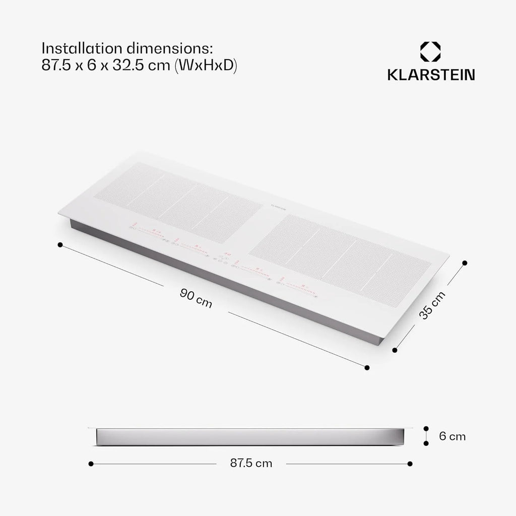Klarstein Płyta indukcyjna z 5 płytami, 90 cm, płyta szklano-ceramiczna, 9600 W, 4 płyty grzewcze, sterowanie dotykowe i ochrona przed przegrzaniem, wydajna