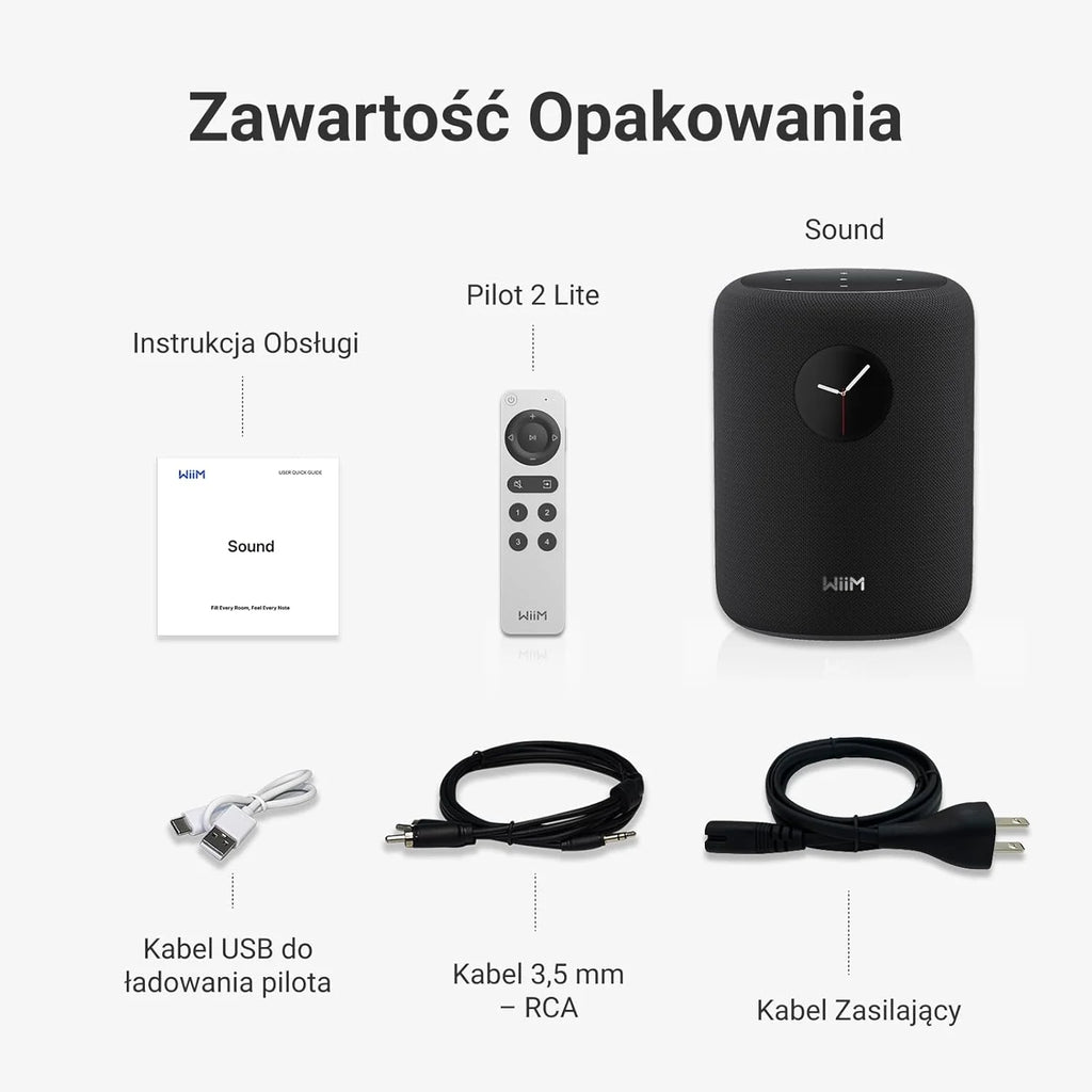 WiiM Sound inteligentny głośnik z ekranem 1,8″, Hi-Res 24-bit/192 kHz, AI RoomFit™, 100 W, Wi-Fi 6E/Bluetooth 5.3, multiroom i stereo, pilot w zestawie, Czarny