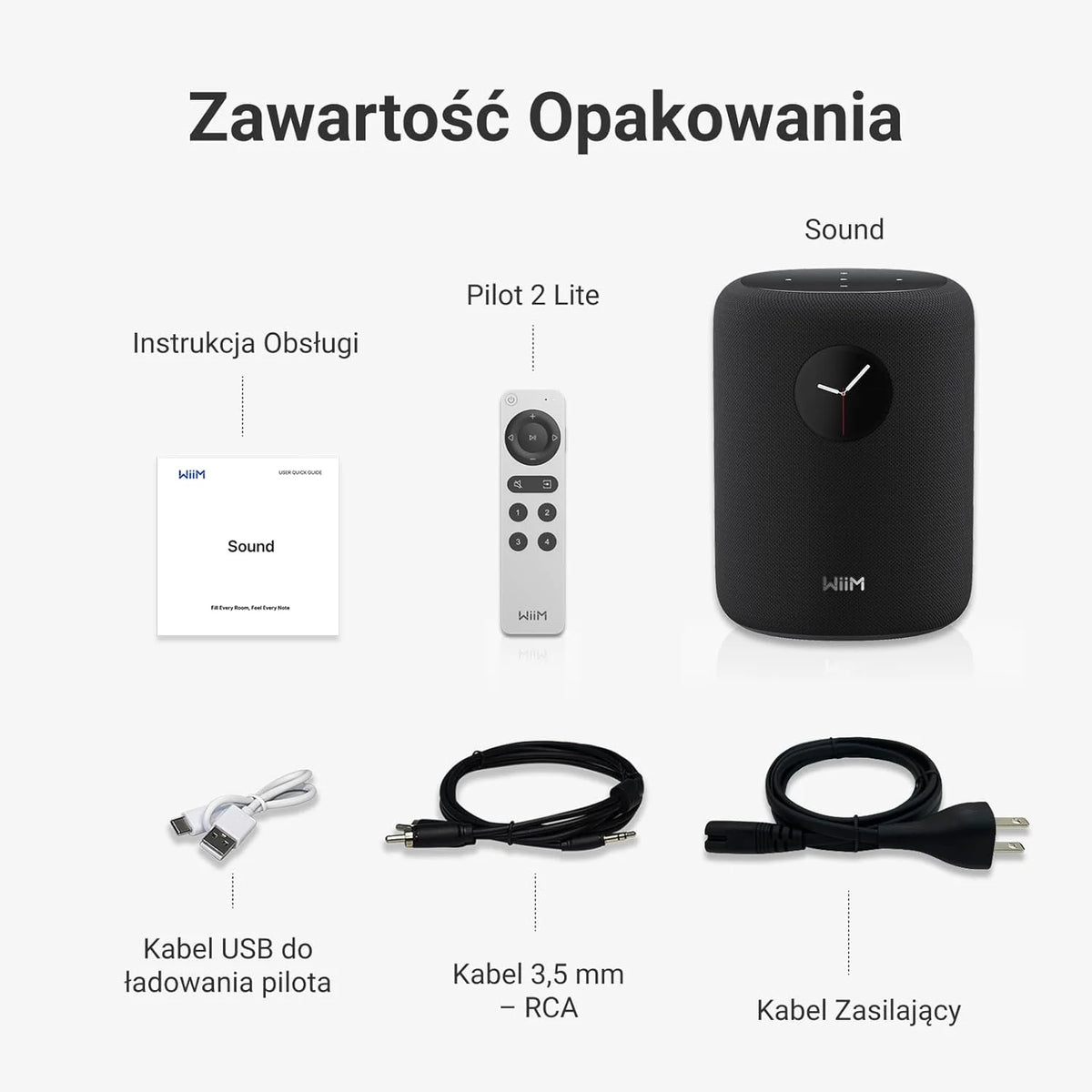 WiiM Sound inteligentny głośnik z ekranem 1,8″, Hi-Res 24-bit/192 kHz, AI RoomFit™, 100 W, Wi-Fi 6E/Bluetooth 5.3, multiroom i stereo, pilot w zestawie, Czarny