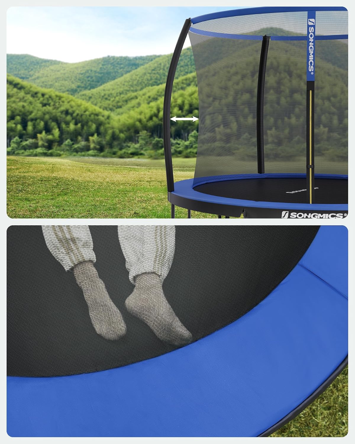 SONGMICS Trampolina dziecięca, siatka ochronna, poduszki bezpieczeństwa, drabina, stalowa rama