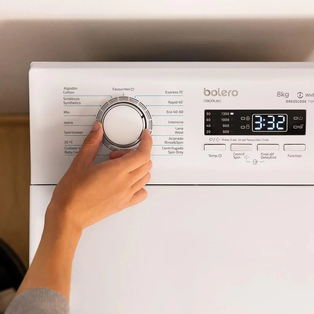 Cecotec Pralka ładowana powyżej 8 kg Bolero Dresscode Top Max 80 Inverter A. 1900 W, 1300 obr./min, 16 programów, silnik inwerterowy Plus, funkcja pary, klasa A