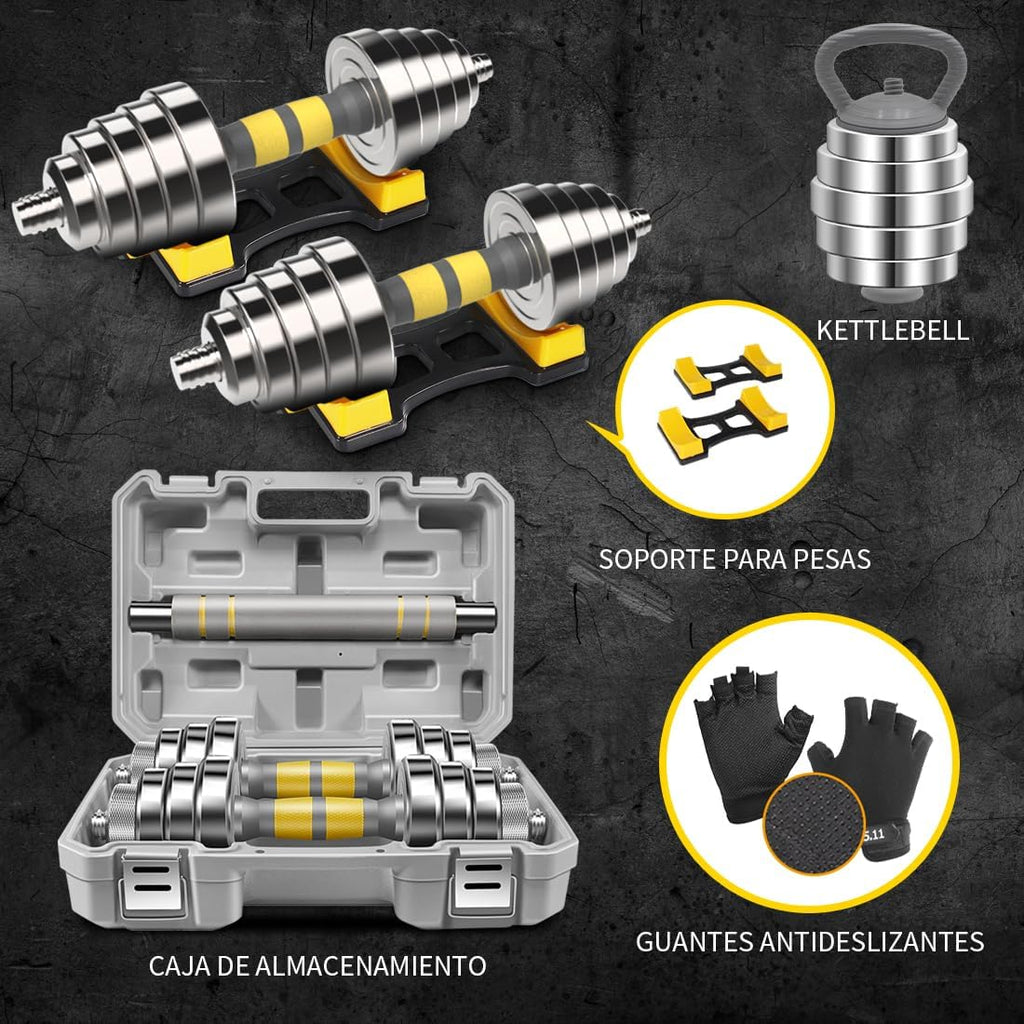 PHOEROS Zestaw regulowanych hantli 20/30/40kg,krótkie hantle długie hantle kettlebell 3 w1,para stalowych hantli z drążkiem łączącym do fitnessu,treningu w domu,sprzęt sportowy dla kobiet i