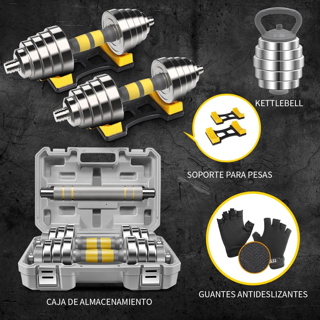 PHOEROS Zestaw regulowanych hantli 20/30/40kg,krótkie hantle długie hantle kettlebell 3 w1,para stalowych hantli z drążkiem łączącym do fitnessu,treningu w domu,sprzęt sportowy dla kobiet i
