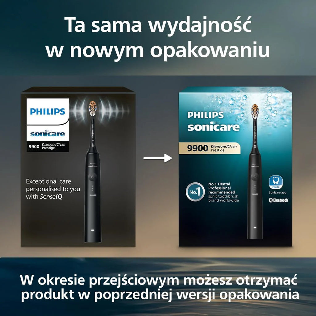 Philips Sonicare DiamondClean 9900 Prestige Elektryczna szczoteczka do zębów z technologią i aplikacją SenseIQ, 5 trybów szczotkowania, etui podróżne do ładowania, kolor czarny, model HX9992/43