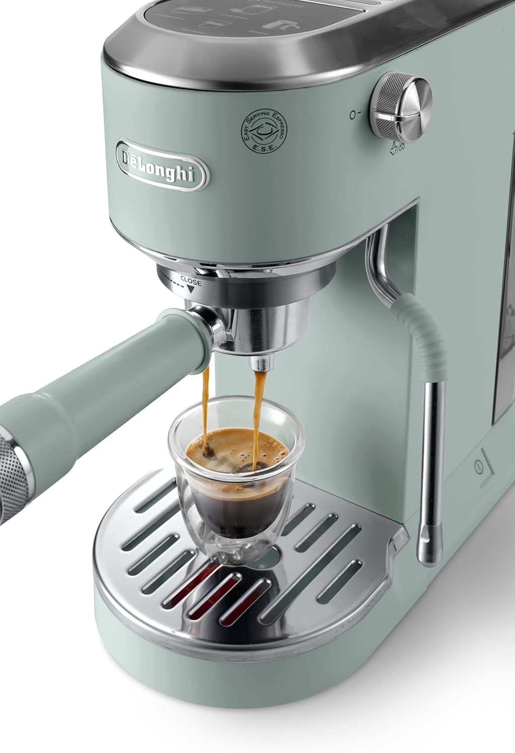De'Longhi Dedica – Ekspres do kawy ze stali nierdzewnej z pompką do kawy mielonej lub na kapsułki, espresso i cappuccino, zbiornik 1,3 litra, system zapobiegający kapaniu, model EC685.M, kolor metaliczny