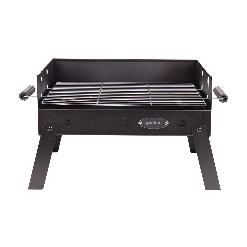 Przenośny grill węglowy Cofan | Grill ze stali chromowanej | Składany grill | Z uchwytami bocznymi | Idealny na kemping, do ogrodu i na patio | Wymiary: 45,5 x 34,5 x 31,5 cm