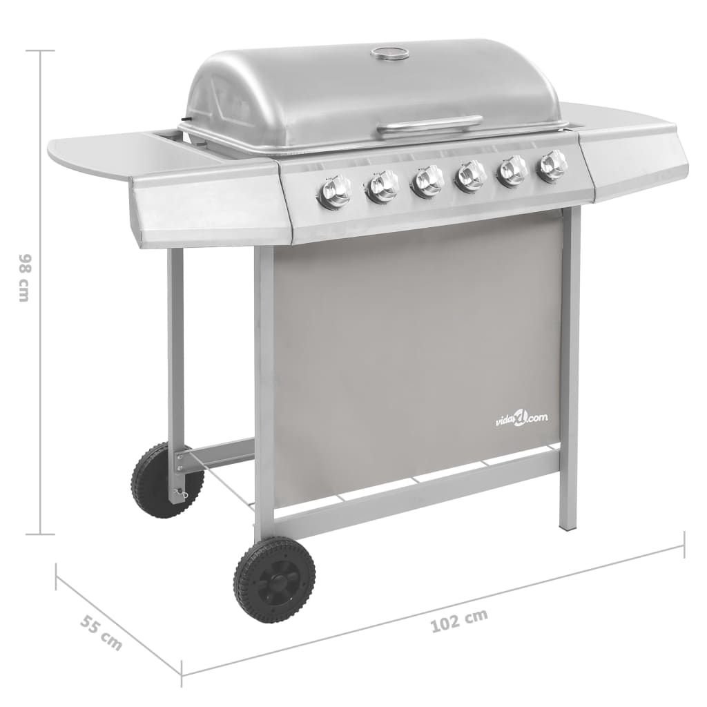 Grill gazowy Vidaxl 6-palnikowy, srebrny